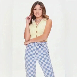 Forever 21 Cable Knit Sweater Vest Yellow, Medium 100% cotton V-neck